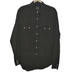 Lucky Brand Mens XL Button Down Shirt Striped Cotton Black White Western Pearl